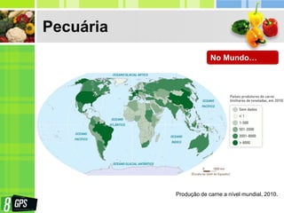 Pecuária
No Mundo…
Produção de carne a nível mundial, 2010.
 
