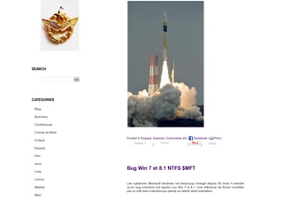 SEARCH
OK
CATEGORIES
Blog
Business
Conferences
Crimes et délits
Culture
Espace
Film
Jeux
Livre
Loisirs
Modele
Moto
Les systémes Microsoft windows ont beaucoup changé depuis 95 mais il semble
qu'un bug similaire soit apparu sur Win 7 et 8.1. Une référence de fichier modifiée
par un site web malicieux qui plante ou ralenti votre ordinateur.
Posted in Espace, Science | Comments (0) | Facebook | Print |
| | |
Bug Win 7 et 8.1 NTFS $MFT
J’aime 0 Tweet Share
 