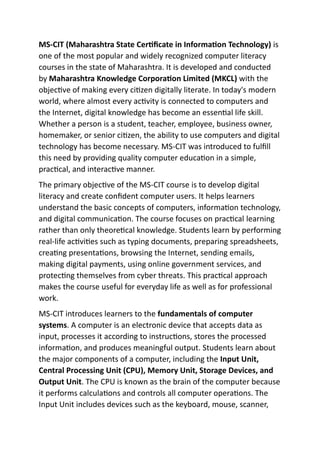 50 important MS-CIT Multiple Choice Questions (MCQs) for practice. | PDF