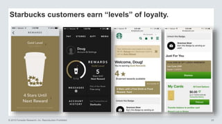 © 2015 Forrester Research, Inc. Reproduction Prohibited 23
Starbucks customers earn “levels” of loyalty.
 