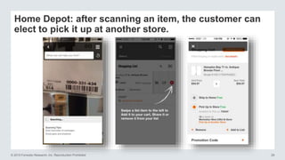 © 2015 Forrester Research, Inc. Reproduction Prohibited 29
Home Depot: after scanning an item, the customer can
elect to pick it up at another store.
 