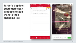 © 2015 Forrester Research, Inc. Reproduction Prohibited 36
Target’s app lets
customers scan
products to add
them to their
shopping list.
 