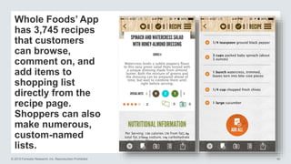 © 2015 Forrester Research, Inc. Reproduction Prohibited 40
Whole Foods’ App
has 3,745 recipes
that customers
can browse,
comment on, and
add items to
shopping list
directly from the
recipe page.
Shoppers can also
make numerous,
custom-named
lists.
 