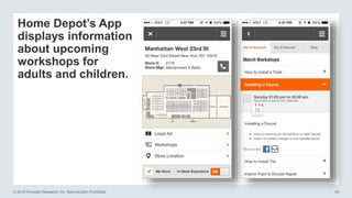 © 2015 Forrester Research, Inc. Reproduction Prohibited 49
Home Depot’s App
displays information
about upcoming
workshops for
adults and children.
 