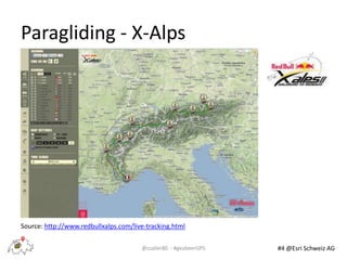 Paragliding - X-Alps
Source: http://www.redbullxalps.com/live-tracking.html
@csailer80 - #geobeerGPS #4 @Esri Schweiz AG
 