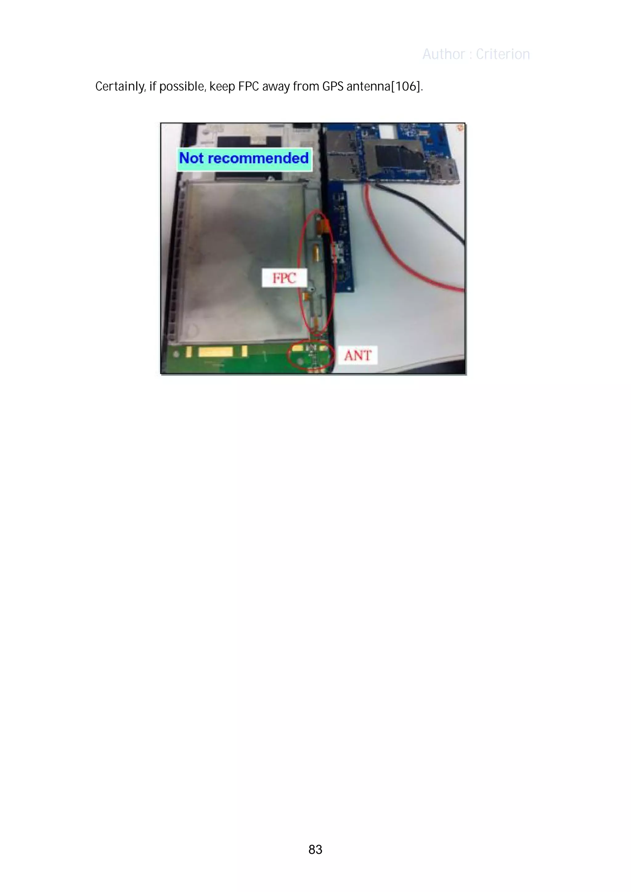 Author : Criterion
Certainly,	if	possible,	keep	FPC	away	from	GPS	antenna[106].	
83
 