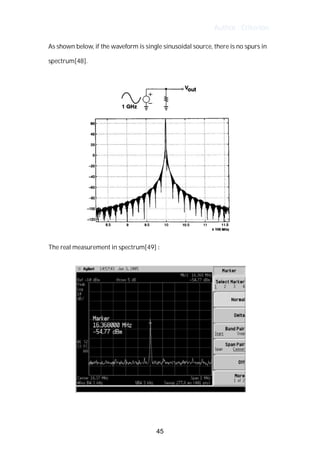 Author : Criterion
As	shown	below,	if	the	waveform	is	single	sinusoidal	source,	there	is	no	spurs	in	
spectrum[48].	
	
	
	
The	real	measurement	in	spectrum[49]	:	
	
	
	
45
 