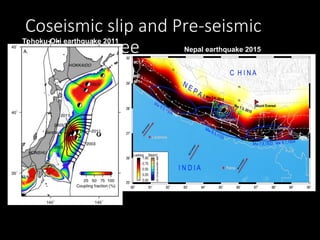 Coseismic slip and Pre-seismic
locking degree
Tohoku-Oki earthquake 2011
Nepal earthquake 2015
 