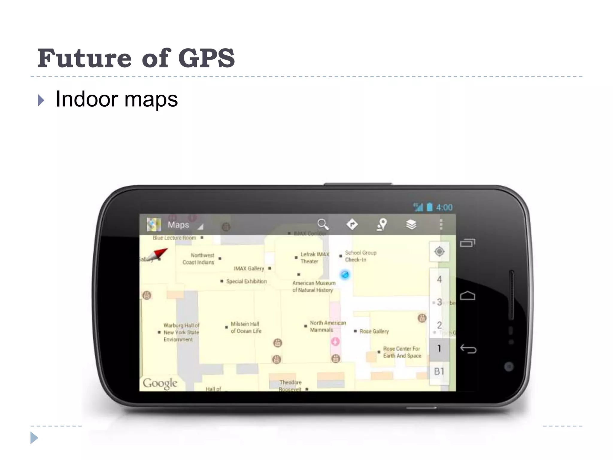 Future of GPS
 Indoor maps
 