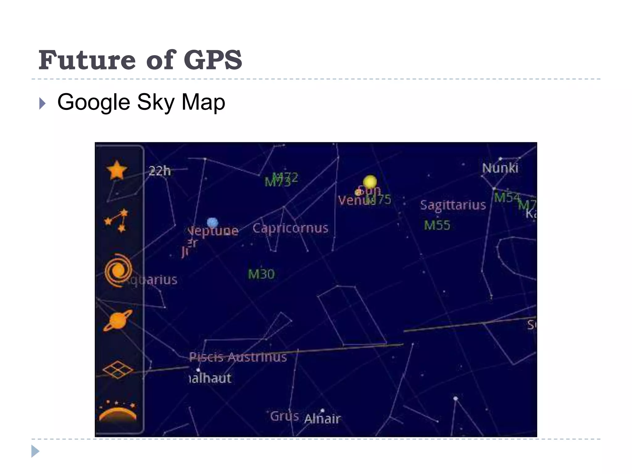 Future of GPS
 Google Sky Map
 