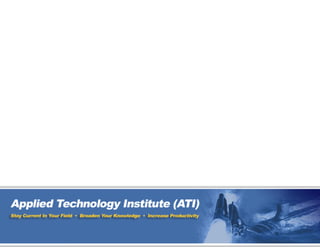 Professional Development Short Course On:

                                 GPS Technology


                                      Instructor:
                               Thomas S. Logsdon




                                http://www.ATIcourses.com/schedule.htm
ATI Course Schedule:
                                http://www.aticourses.com/gps_technology.htm
ATI's GPS Technology:




 349 Berkshire Drive • Riva, Maryland 21140
 888-501-2100 • 410-956-8805
 Website: www.ATIcourses.com • Email: ATI@ATIcourses.com
 