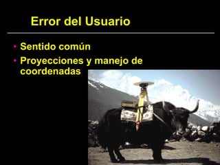 Error del Usuario
• Sentido común
• Proyecciones y manejo de
coordenadas
 