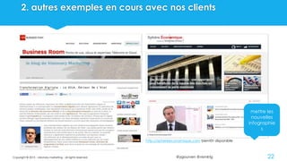 @ygourven @vismktg
2. autres exemples en cours avec nos clients
Copyright © 2015 - visionary marketing - all rights reserved 22
http://sphereeconomique.com bientôt disponible
mettre les
nouvelles
infographie
s
 