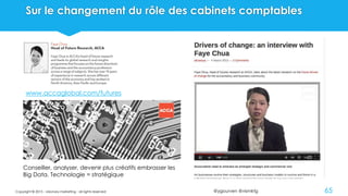 @ygourven @vismktg
Sur le changement du rôle des cabinets comptables
Copyright © 2015 - visionary marketing - all rights reserved 65
Conseiller, analyser, devenir plus créatifs embrasser les
Big Data. Technologie = stratégique
www.accaglobal.com/futures
 