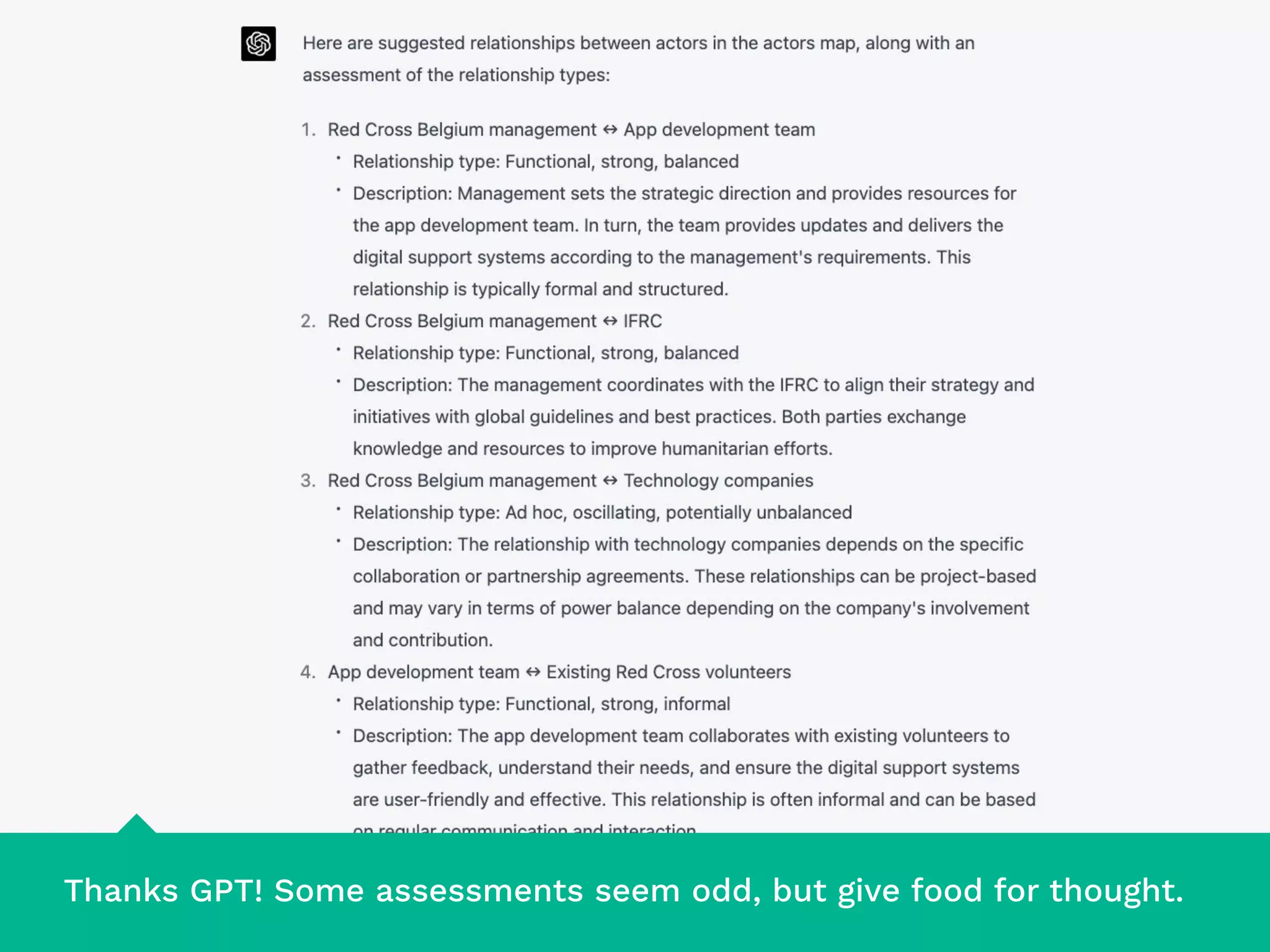 Thanks GPT! Some assessments seem odd, but give food for thought.
 