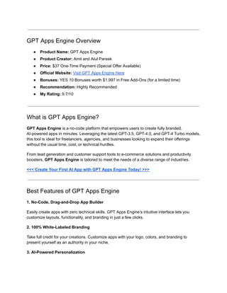 GPT Apps Engine Review 2024: Redefining No-Code AI App Development | PDF