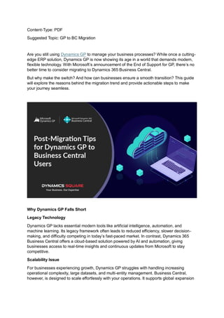 Grow your business, Migrate from Dynamics GP to Dynamics 365 Business ...
