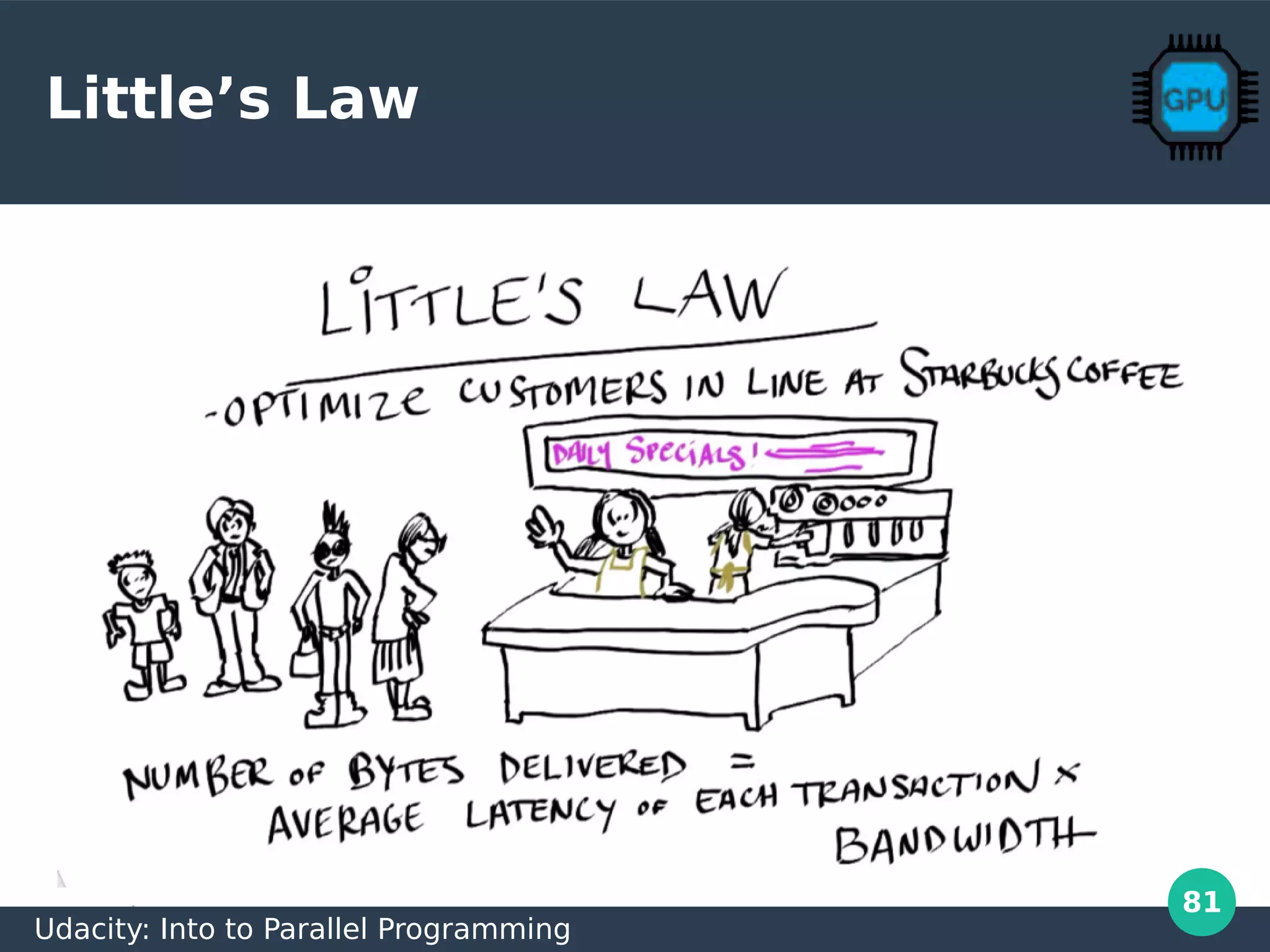 81
Little’s Law
Udacity: Into to Parallel Programming
 
