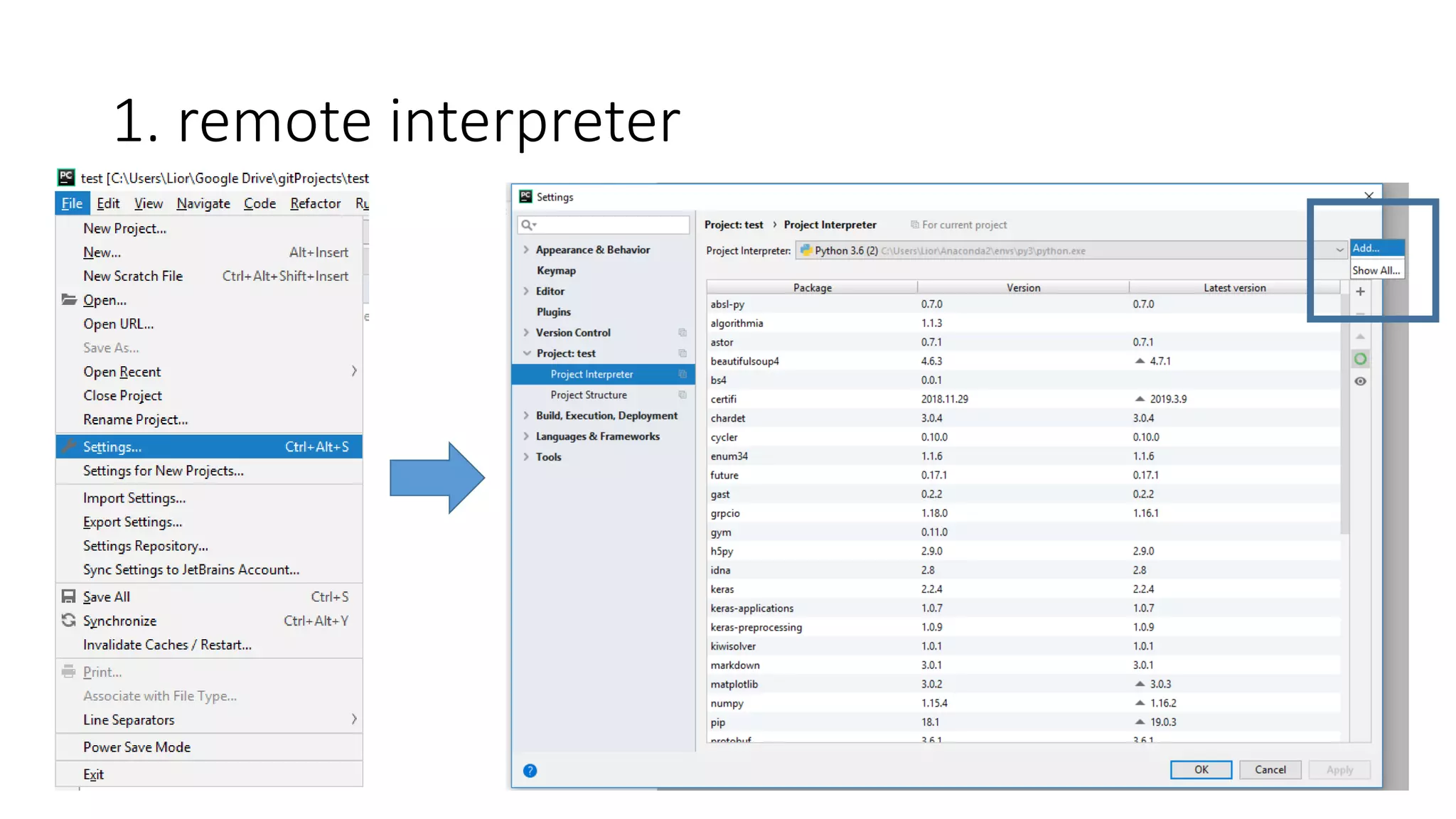 1. remote interpreter
 