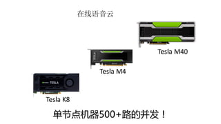 在线语音云
Tesla K8
Tesla M4
Tesla M40
单节点机器500+路的并发！
 