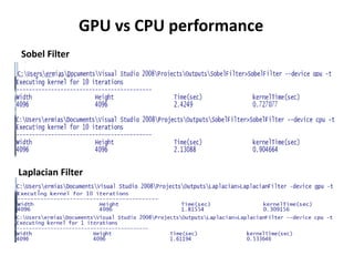 GPU vs CPU performance
Sobel Filter




Laplacian Filter
 
