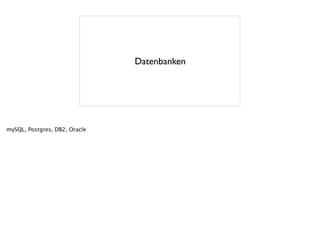 Datenbanken
mySQL, Postgres, DB2, Oracle
 
