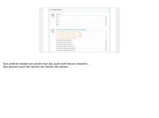 3 In trust store SHA1: de28f4a4ffe5b92fa3c503d1a349a7f9962a8212
RSA 2048 bits / SHA1withRSA
Configuration
Protocols
TLS 1.2 Yes
TLS 1.1 Yes
TLS 1.0 Yes
SSL 3 Yes
SSL 2 No
Cipher Suites (sorted by strength; the server has no preference)
TLS_RSA_EXPORT_WITH_RC4_40_MD5 (0x3) WEAK 40
TLS_RSA_EXPORT_WITH_RC2_CBC_40_MD5 (0x6) WEAK 40
TLS_RSA_EXPORT_WITH_DES40_CBC_SHA (0x8) WEAK 40
TLS_RSA_WITH_DES_CBC_SHA (0x9) WEAK 56
TLS_RSA_WITH_RC4_128_MD5 (0x4) 128
TLS_RSA_WITH_RC4_128_SHA (0x5) 128
TLS_RSA_WITH_IDEA_CBC_SHA (0x7) 128
TLS_RSA_WITH_AES_128_CBC_SHA (0x2f) 128
TLS_RSA_WITH_3DES_EDE_CBC_SHA (0xa) 112
TLS_RSA_WITH_AES_256_CBC_SHA (0x35) 256
Handshake Simulation
Android 2.3.7 No SNI 2 TLS 1.0 TLS_RSA_WITH_RC4_128_MD5 (0x4) No FS RC4 128
Android 4.0.4 TLS 1.0 TLS_RSA_WITH_AES_256_CBC_SHA (0x35) No FS 256
Android 4.1.1 TLS 1.0 TLS_RSA_WITH_AES_256_CBC_SHA (0x35) No FS 256
Android 4.2.2 TLS 1.0 TLS_RSA_WITH_AES_256_CBC_SHA (0x35) No FS 256
Android 4.3 TLS 1.0 TLS_RSA_WITH_AES_256_CBC_SHA (0x35) No FS 256
Android 4.4.2 TLS 1.2 TLS_RSA_WITH_AES_256_CBC_SHA (0x35) No FS 256
BingBot Dec 2013 No SNI 2 TLS 1.0 TLS_RSA_WITH_AES_128_CBC_SHA (0x2f) No FS 128
BingPreview Dec 2013 TLS 1.0 TLS_RSA_WITH_AES_256_CBC_SHA (0x35) No FS 256
Chrome 33 / Win 7 R TLS 1.2 TLS_RSA_WITH_AES_256_CBC_SHA (0x35) No FS 256
Firefox 24.2.0 ESR / Win 7 TLS 1.0 TLS_RSA_WITH_AES_256_CBC_SHA (0x35) No FS 256
Von anderen wiederrum würde man das auch nicht besser erwarten…
Das passiert auch den besten der besten der besten…
 