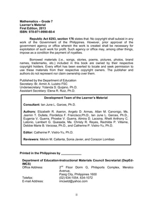 Gr. 7 math lm (q1 to 4) | PDF