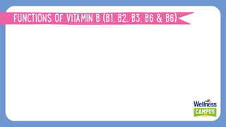 FUNCTIONS OF VITAMIN B (B1, B2, B3, B6 & B6)
 