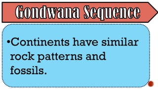 •Continents have similar
rock patterns and
fossils.
 