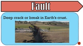 Deep crack or break in Earth’s crust.
 