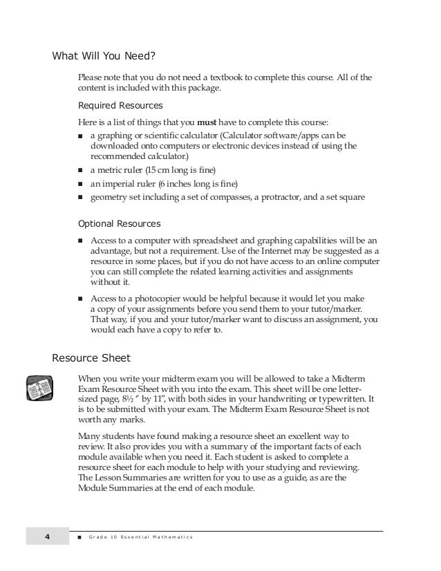 Grade 10 essential math