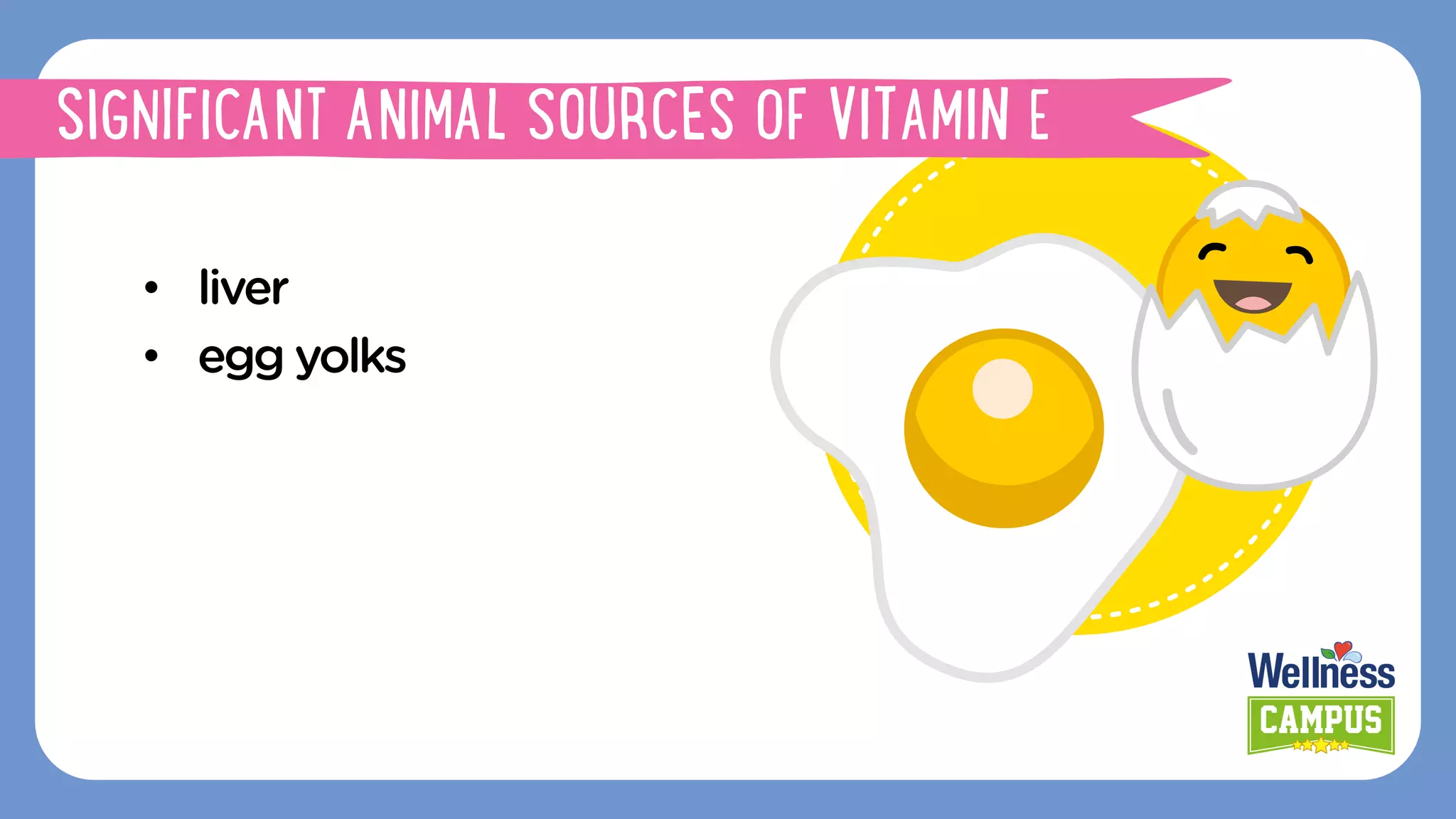 •  liver
•  egg yolks
SIGNIFICANT ANIMAL SOURCES OF VITAMIN E
 