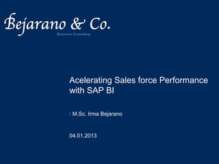 Acelerating Sales force Performance
with SAP BI
: M.Sc. Irma Bejarano
04.01.2013
 