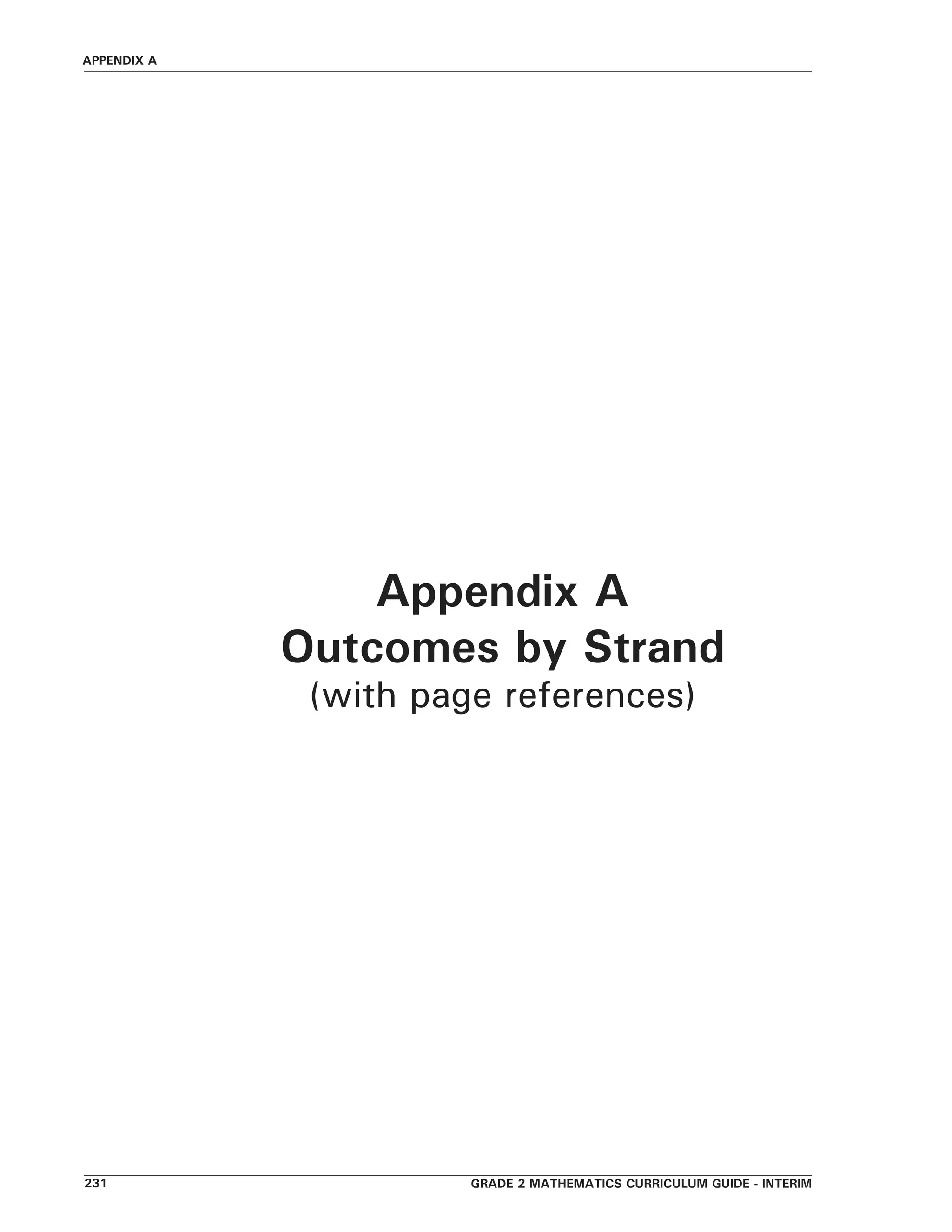 grade 2 mathematics curriculum guide - interim231
appendix a
Appendix A
Outcomes by Strand
(with page references)
 