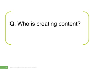 Q.  Who is creating content?




29   © 2012 Forrester Research, Inc. Reproduction Prohibited
 