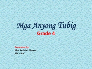 Mga Anyong Tubig
Grade 4
Presented by:
Mrs. Leth M. Marco
SSC - RdC
 
