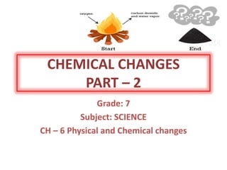 CHEMICAL CHANGES
PART – 2
Grade: 7
Subject: SCIENCE
CH – 6 Physical and Chemical changes
 