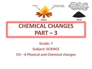 CHEMICAL CHANGES
PART – 3
Grade: 7
Subject: SCIENCE
CH – 6 Physical and Chemical changes
 