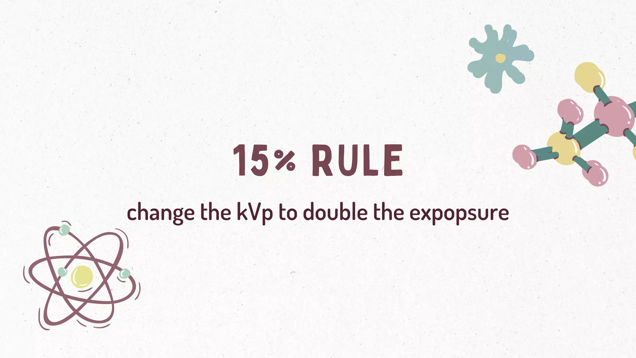 change the kVp to double the expopsure
15% RULE
 