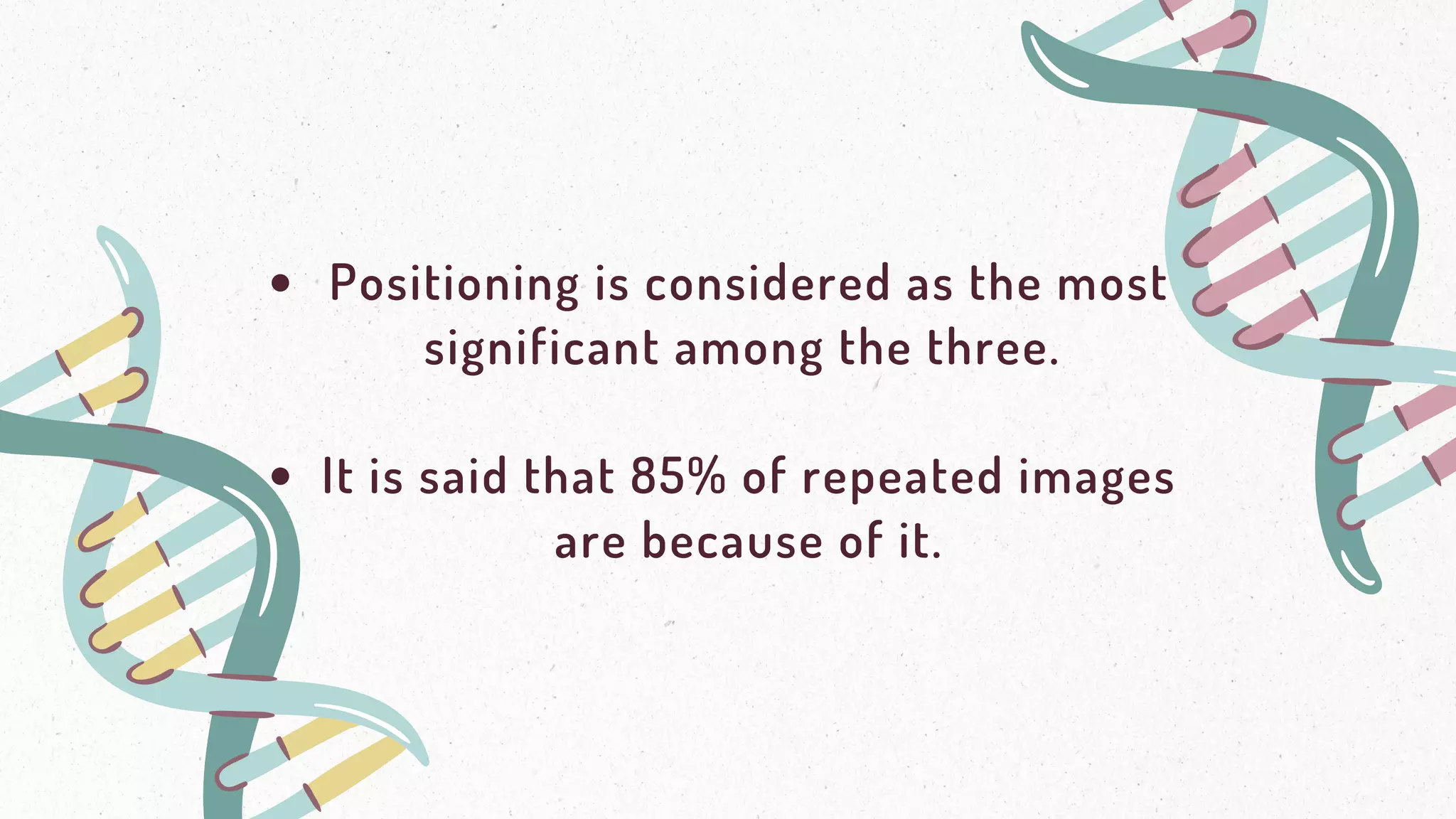 Positioning is considered as the most
significant among the three.
It is said that 85% of repeated images
are because of it.
 
