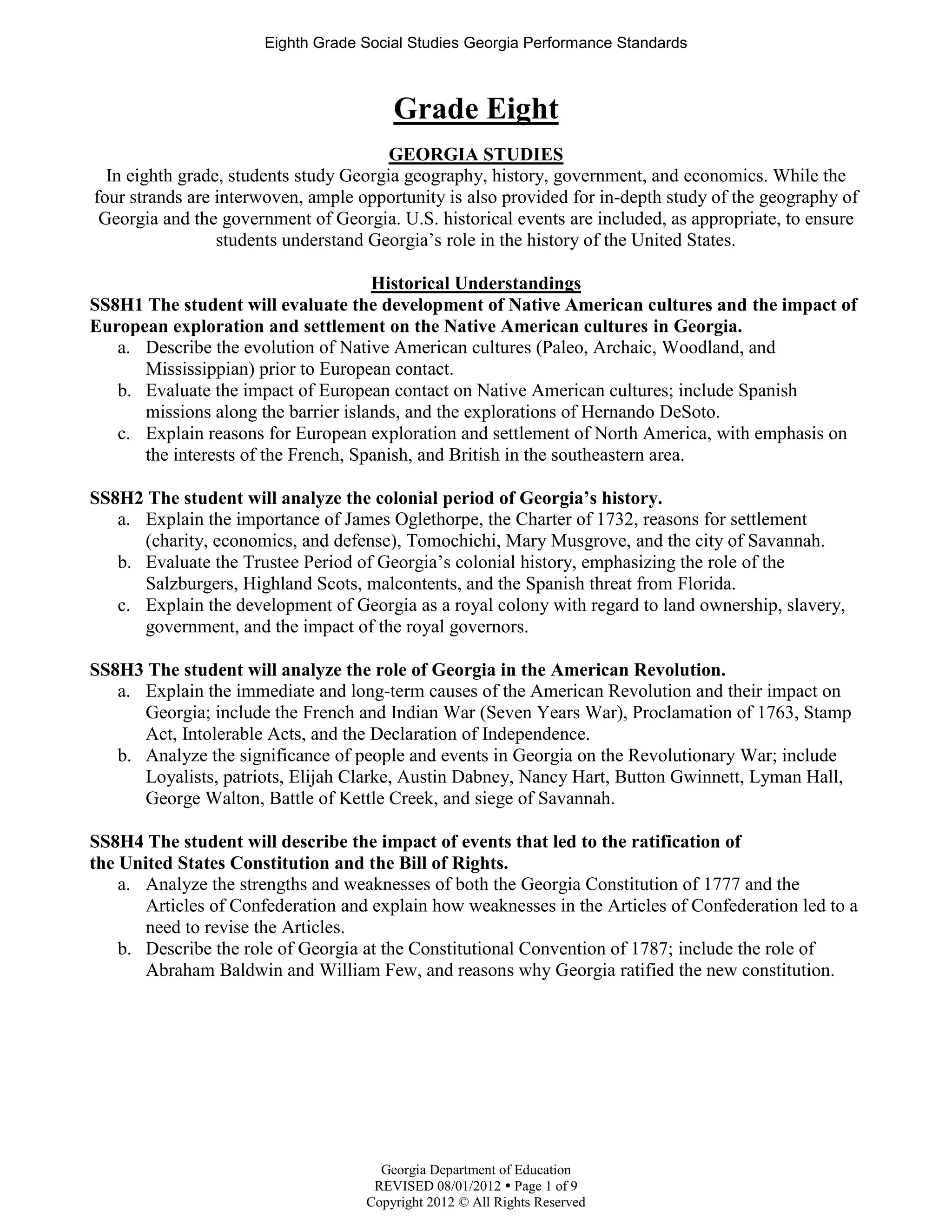 Eighth Grade Social Studies Standards PDF