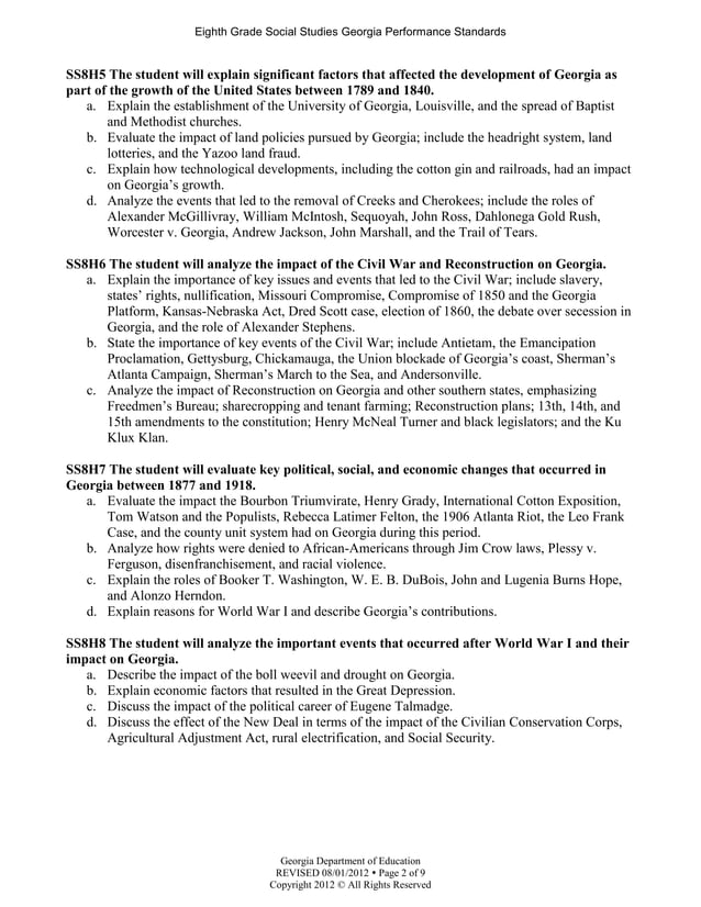 Eighth Grade Social Studies Standards