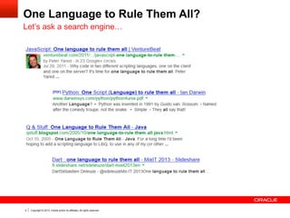 One Language to Rule Them All?
Let’s ask Stack Overflow…

5

Copyright © 2013, Oracle and/or its affiliates. All rights reserved.

 