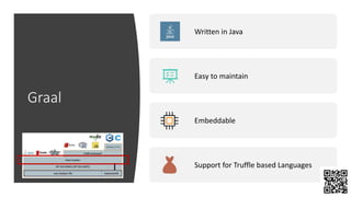 Graal
Written in Java
Easy to maintain
Embeddable
Support for Truffle based Languages
 