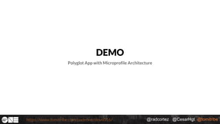 @radcortez @CesarHgt @tomitribehttps://www.tomitribe.com/codeone/dev6016/
DEMO
Polyglot App with Microprofile Architecture
 