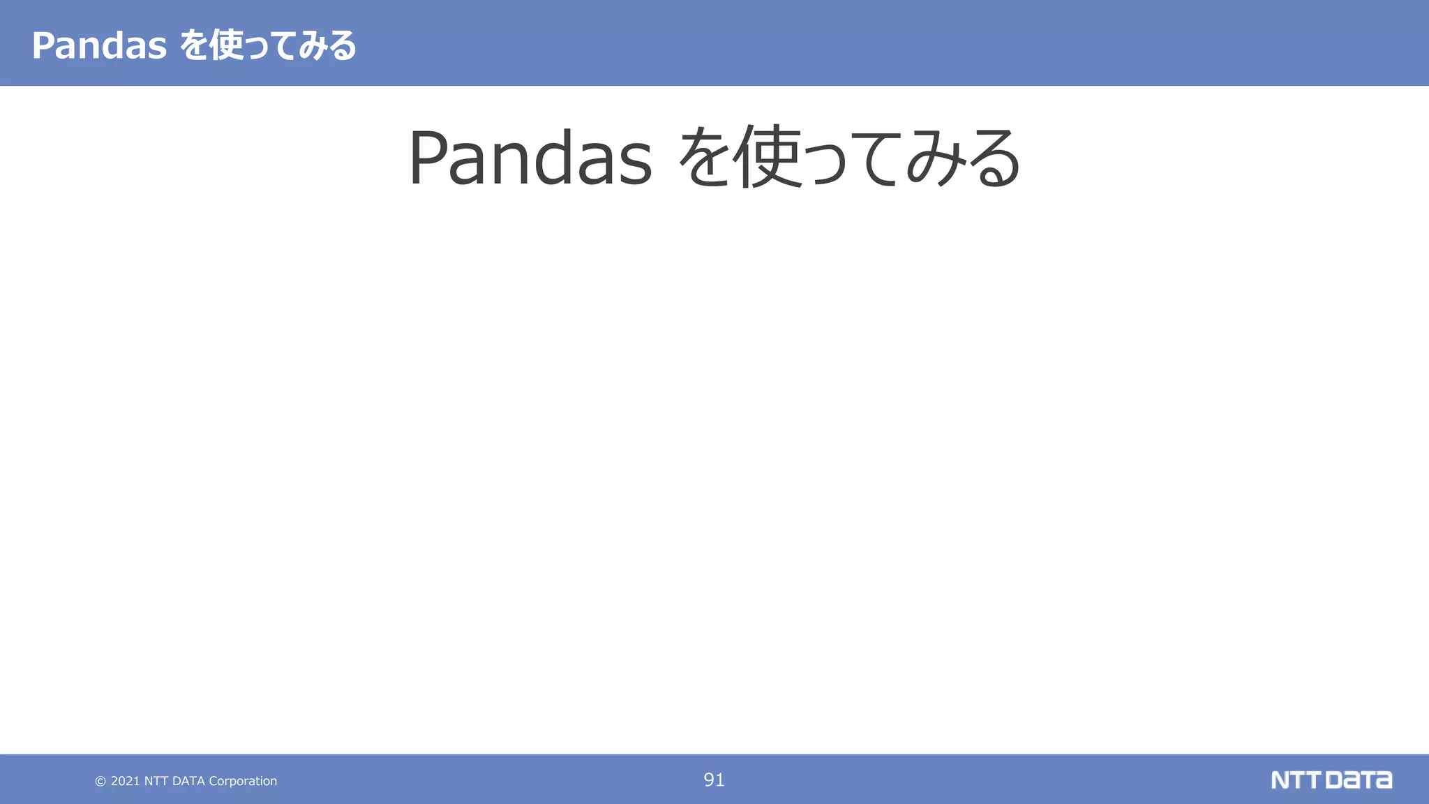 © 2021 NTT DATA Corporation 91
Pandas を使ってみる
Pandas を使ってみる
 