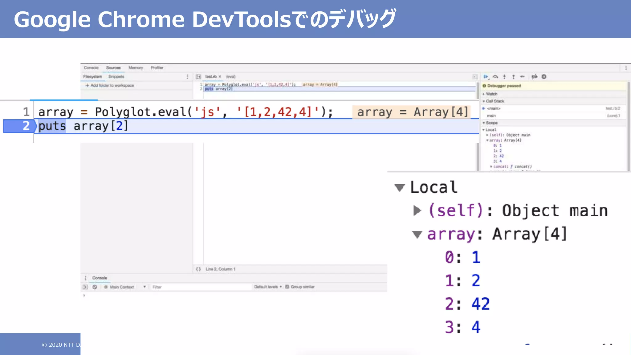 © 2020 NTT DATA Corporation 52
Google Chrome DevToolsでのデバッグ
 