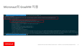 Copyright	©	2019,	Oracle	and/or	its	affiliates.	All	rights	reserved.		|
Micronaut의 GraalVM 지원
Confidential	– Oracle	Internal/Restricted/Highly	Restricted 58
 