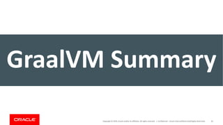 Copyright	©	2019,	Oracle	and/or	its	affiliates.	All	rights	reserved.		| Confidential	– Oracle	Internal/Restricted/Highly	Restricted 81
GraalVM Summary
 